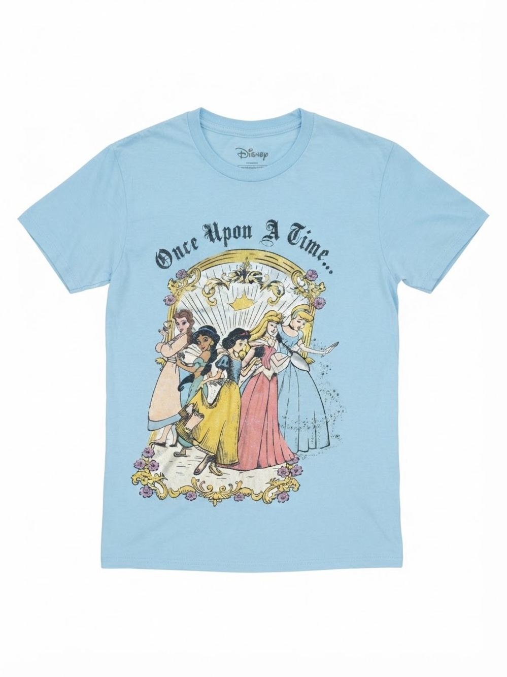 Disney Light Blue Princess Graphic Tee with Pastel Multicolor Print